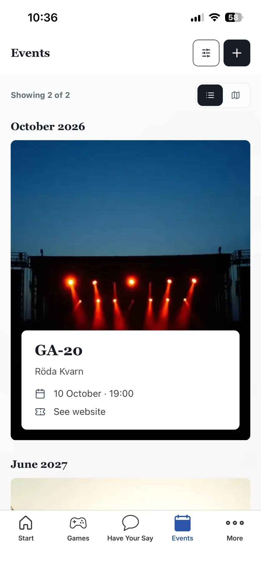 Local events in the app
