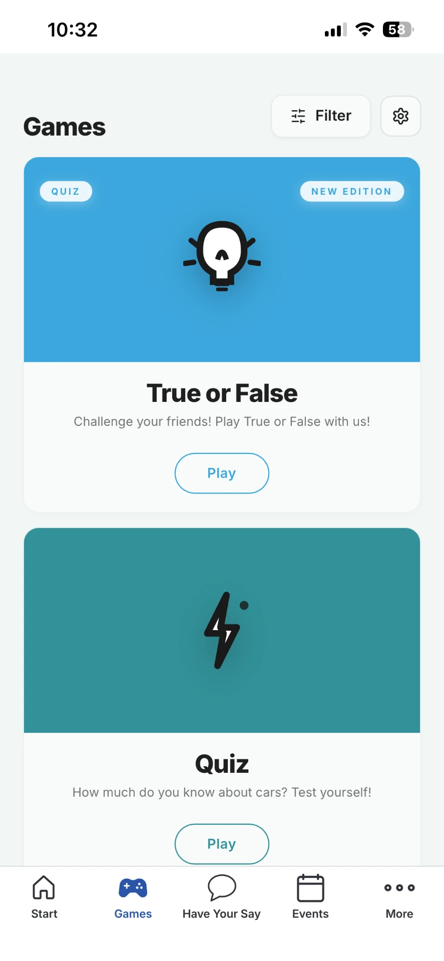 Games in the app